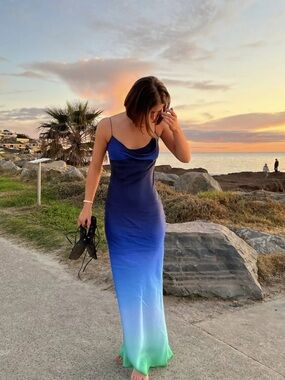 Rat & Boa Beliza Ombre Blue to Green Slip Maxi Dress